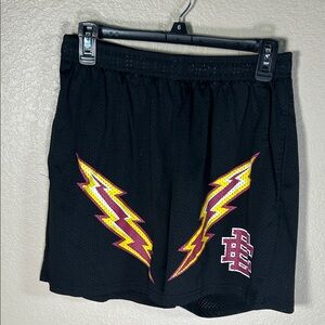 Eric Emanuel Black Shorts with Yellow Lightning Design